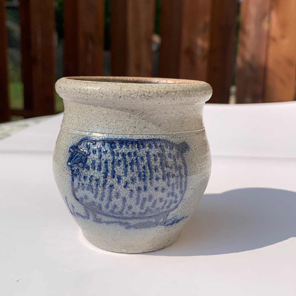 Rockdale Union Stoneware Pottery Salt Glaze Small Sheep Crock